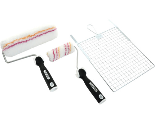 Kit de rouleaux à peinture pour façades HORNBACH Meister Polar blanc 5 pces Set de rouleaux à peinture avec bac à peinture, petit et grand rouleau à peinture et support