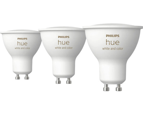 Ampoules LED Philips hue GU10 4,2 W à intensité lumineuse variable 3 pces Trois ampoules Philips Hue pour l''éclairage