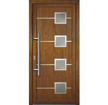 Porte d''entrée avec quatre inserts en verre carrés et poignée en acier inoxydable