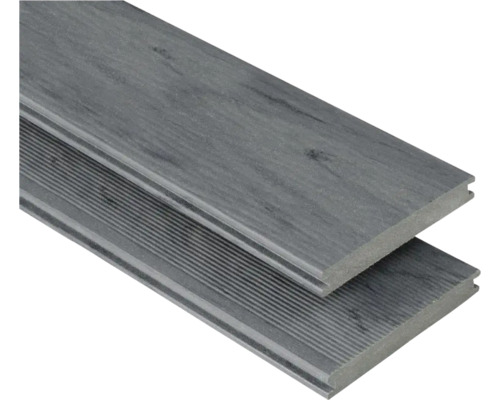 Échantillon de lame de terrasse en bois composite Konsta Masivo profilé plein mat 20x145 mm chêne fumé gris foncé