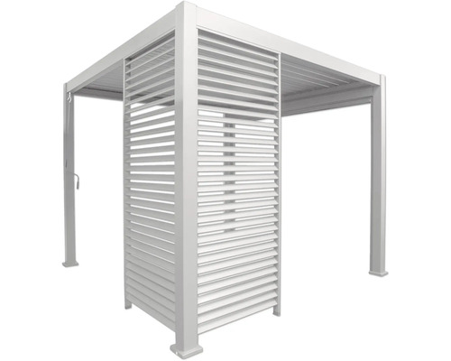 Pergola autoportante en aluminium blanc avec parois à lamelles