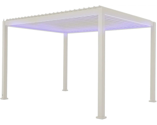 Pergola blanche autoportante avec toit à lamelles et éclairage LED pour le jardin