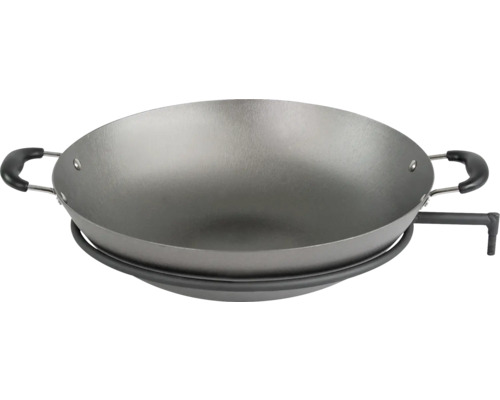 Wok en métal avec poignées et support