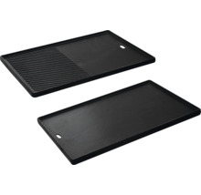 Deux plaques de grill en fonte, une rainurée et une lisse