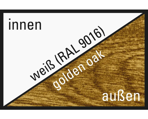Farbmuster mit Weiss RAL 9016 für Innen und goldene Eiche für Aussen