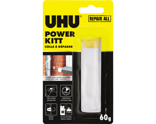 UHU Klebstoff Klebekneten Powerkitt endfest 60 g Uhu Power Knetmasse zum Reparieren von Oberflächen, 60 Gramm