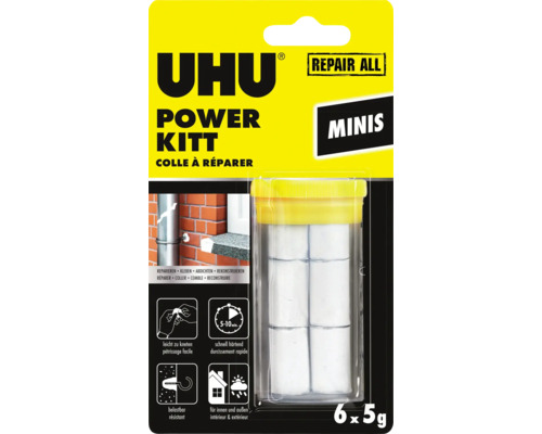 UHU Klebstoff Klebeknete Powerkitt Minis 6 x 5 g Uhu Power Kitt Reparaturmasse, sechs Stück