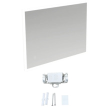 Miroir de salle de bain rectangulaire avec éclairage LED, matériel de montage et alimentation