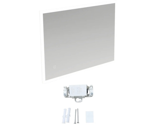 Miroir de salle de bain rectangulaire avec éclairage LED, matériel de montage et alimentation