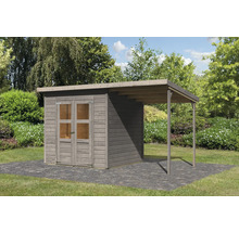Abri de jardin en bois avec auvent à l''extérieur