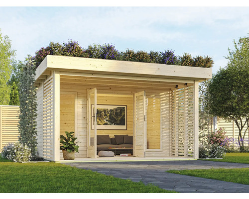 Abri de jardin Karibu Milly avec toiture végétalisée, plancher 440 x 442 cm naturel