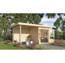 Gartenhaus Karibu Skandi 1 inkl. Anbaudach mit Rückwand 2,35 m 451,5 x 232 cm natur