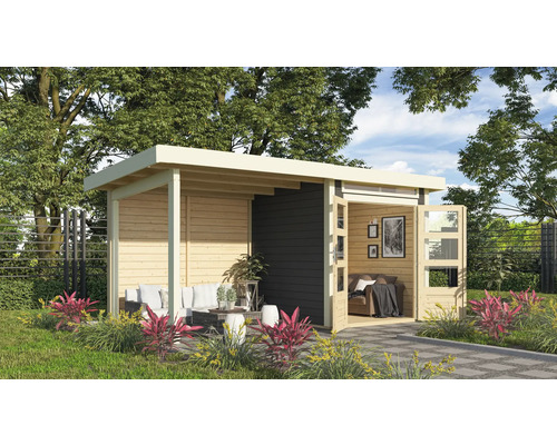 Abri de jardin Karibu Skandi 1 avec extension de toit et panneau arrière 2,35 m 451,5 x 232 cm gris terre cuite Abri de jardin Karibu Skandi 1 avec extension de toit et panneau arrière 2,35 m 451,5 x 232 cm gris terre cuite