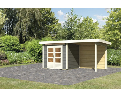 Abri de jardin Karibu Skandi 2 avec extension de toit et panneau arrière 2,35 m 492 x 232 cm gris terre cuite Abri de jardin Karibu Skandi 2 avec extension de toit et panneau arrière 2,35 m 492 x 232 cm gris terre cuite