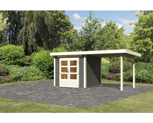 Abri de jardin Karibu Skandi 2 avec extension de toit 2,35 m 492 x 232 cm gris terre cuite Abri de jardin Karibu Skandi 2 avec extension de toit 2,35 m 492 x 232 cm gris terre cuite