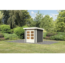 Abri de jardin avec porte double sur pelouse