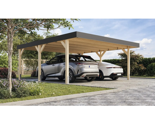 Doppelcarport Karibu Leimholz 552 x 487 cm natur