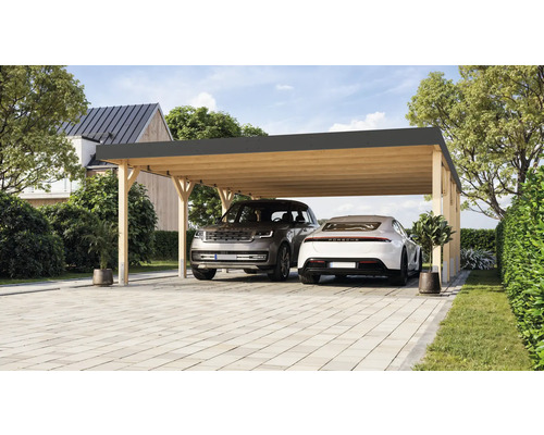 Doppelcarport Karibu Leimholz 552 x 724 cm natur