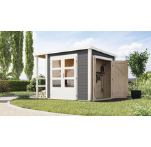 Gartenhaus Karibu Davos Pultdach inkl. Anbaudach und Schrank 319 x 219 cm terragrau