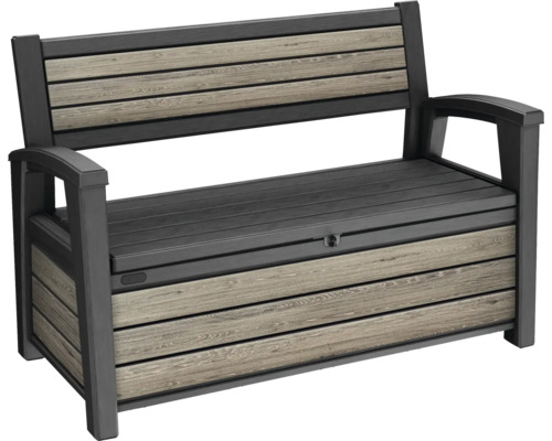 Banc de jardin Keter Ashwood anthracite/marron Banc de jardin avec espace de rangement en plastique aspect bois