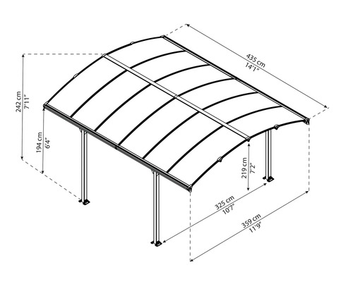 Dessin technique d''un carport avec dimensions.