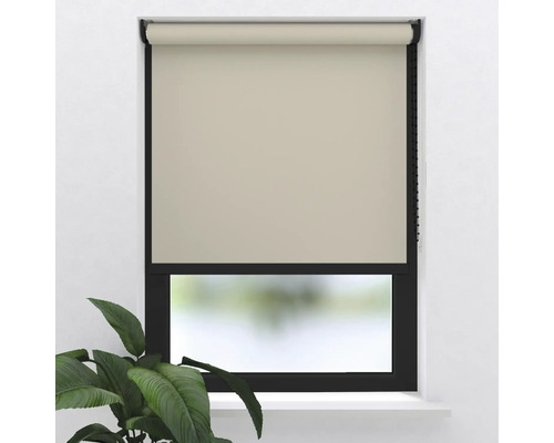 SOLUNA Verdunkelungsrollo V30 beige mit schwarzer Mechanik beige 100x190 cm Beige Fensterrollo im geschlossenen Zustand