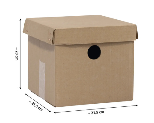 Aufbewahrungsbox aus Karton mit Deckel und den Maßen circa 21,5 x 21,5 x 20 cm