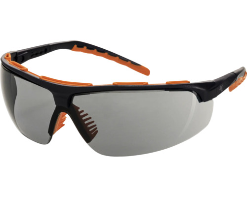 Schutzbrille mit grauen Gläsern und schwarzem Rahmen