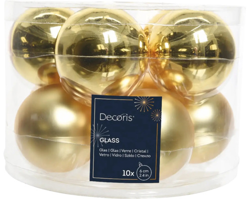 Dix boules de Noël dorées en verre, de six centimètres chacune