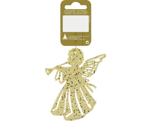 Weihnachtsbaumanhänger Engel mit Glitter Kunststoff gold Goldener Engel mit Trompete als Weihnachtsbaumschmuck