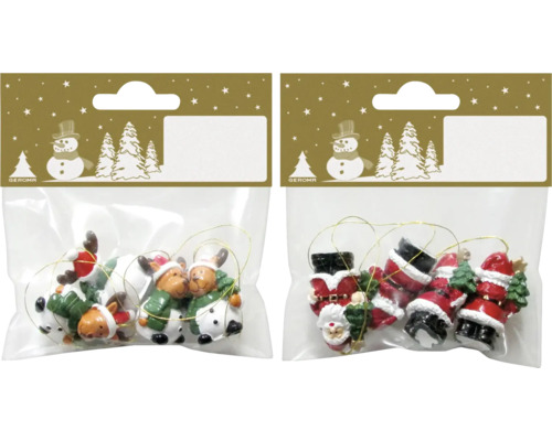 Dekohänger Weihnachtsfiguren Polyresin 12 x 9,5 cm zufällige Motivauswahl, Stück Weihnachtsbaumschmuck-Set mit Rentieren und Weihnachtsmannfiguren in Verpackung