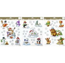 Trois images de fenêtre avec des motifs d''hiver et des flocons de neige