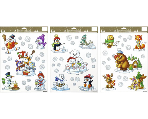 Décorations de fenêtre hiver 30 x 42 cm sélection de motifs aléatoire 3 pièces Trois images de fenêtre avec des motifs d''hiver et des flocons de neige