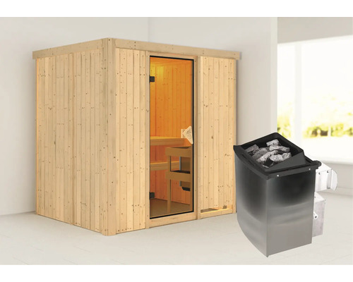 Sauna modulaire Karibu Bodina avec poêle 9 kW et commande intégrée, sans couronne