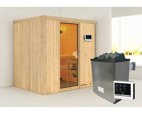 Sauna modulaire Karibu Bodina avec poêle 9 kW et commande extérieure, sans couronne