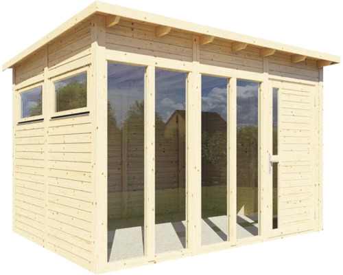 Maison de jardin en bois avec fenêtres et porte