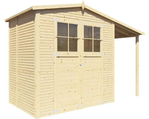 Abri de jardin en bois avec double porte et auvent