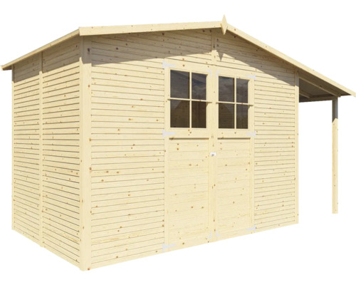 Abri de jardin en bois avec double porte et fenêtres