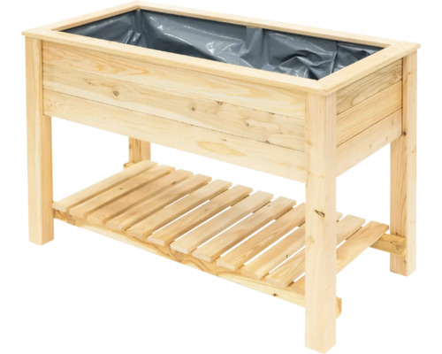 Jardinière surélevée en bois avec espace de rangement et film de plantation