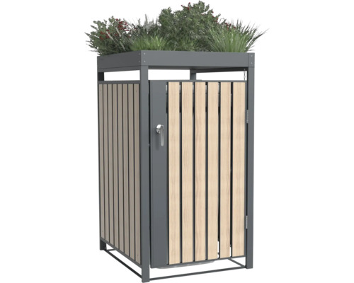 Mülltonnenbox mit Bepflanzung auf dem Dach