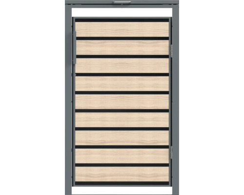 Gartentor mit Holzfüllung und Metallrahmen