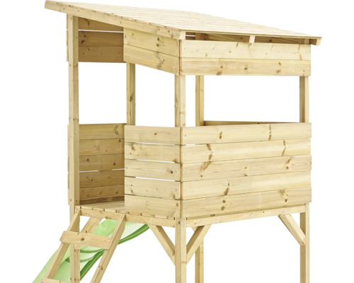 Maisonnette en bois avec toboggan et échelle