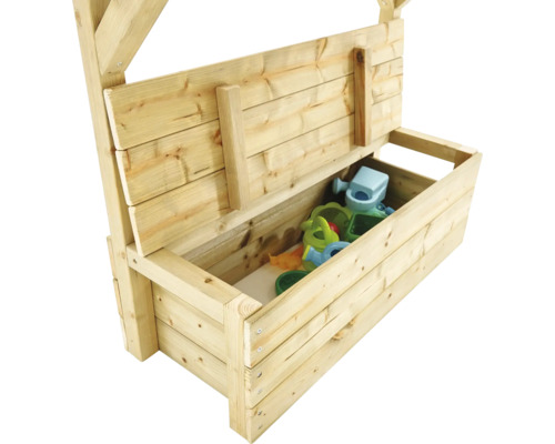 Coffre en bois avec couvercle et jouets pour l''extérieur