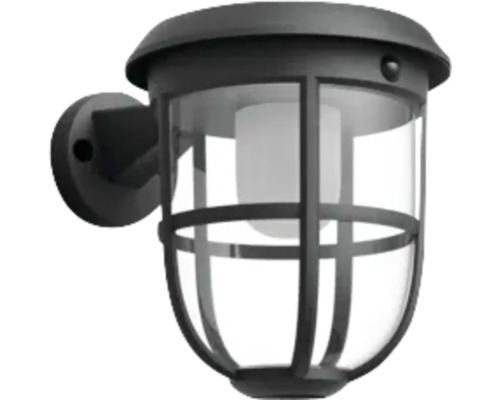 Aussenwandleuchte mit transparentem Lampenschirm und dunklem Rahmen