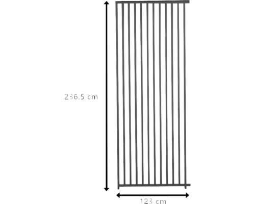 Image d''un élément de clôture mesurant 236,5 cm de hauteur et 123 cm de largeur.