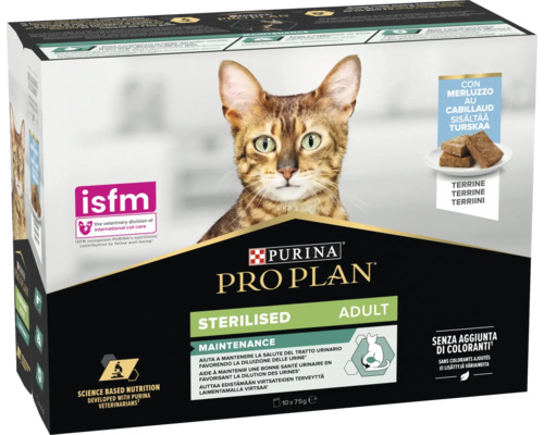 Purina Pro Plan Sterilised Adult nourriture pour chat au cabillaud, 10 fois 75 grammes
