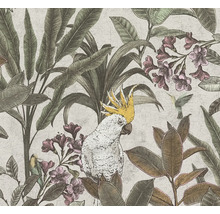 Papier peint avec motif de plantes, d''oiseaux et de fleurs