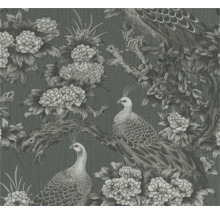 Papier peint avec motif de paons et de fleurs