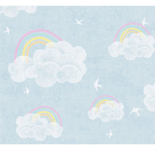 Tapete mit Wolken, Regenbögen und Vogelmotiven