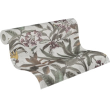 Rouleau de papier peint avec motif de feuilles, de fleurs et d''oiseaux